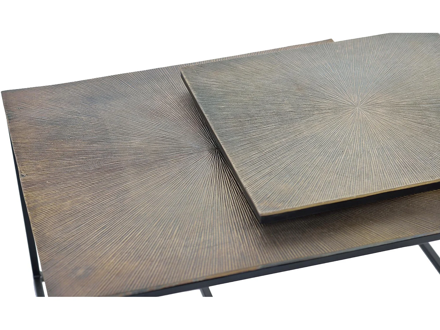 Set de deux tables basses plateau bronze et pieds métal