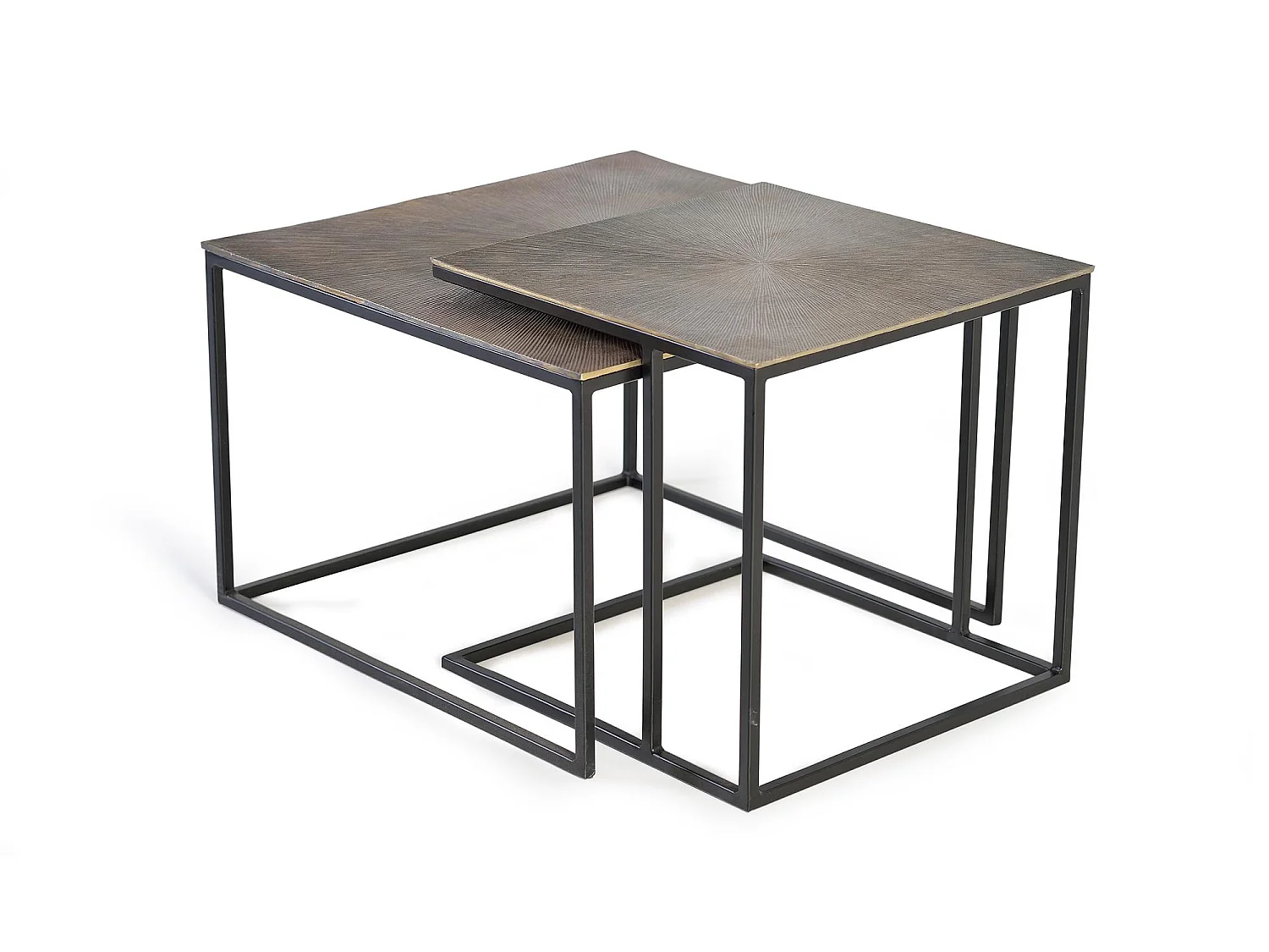 Set de deux tables basses plateau bronze et pieds métal