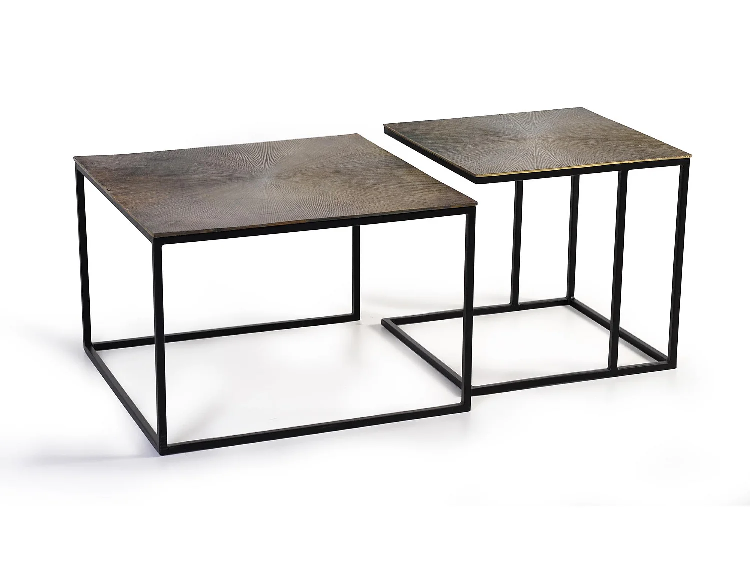 Set de deux tables basses plateau bronze et pieds métal