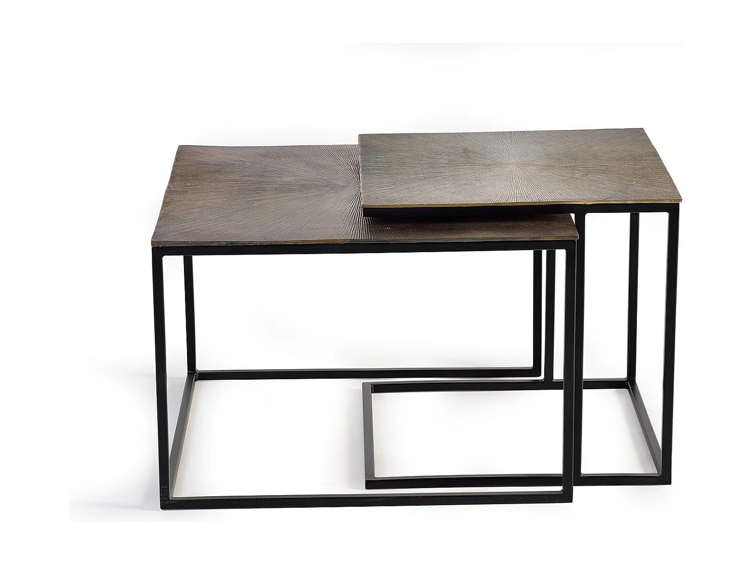 Set de deux tables basses plateau bronze et pieds métal