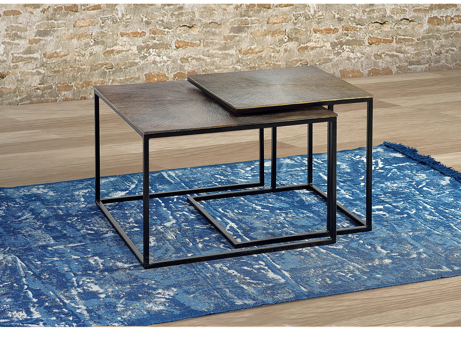Grande table basse en bronze de 62 cm, petite table basse de 46 cm, style industriel vintage - 41 x 62 x 62 cm