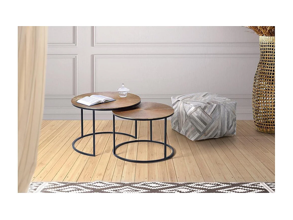 Table basse plateau bronze et pieds métal bronze