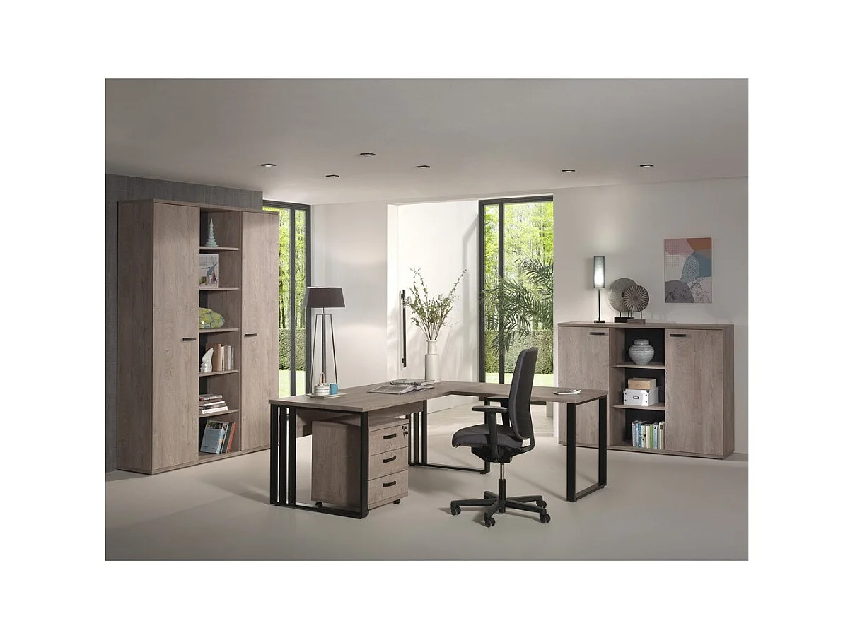 Schreibtischschubladenelement mit 3 Schubladen in unbehandelter Eichenoptik | Kollektion YUKON | Meublorama