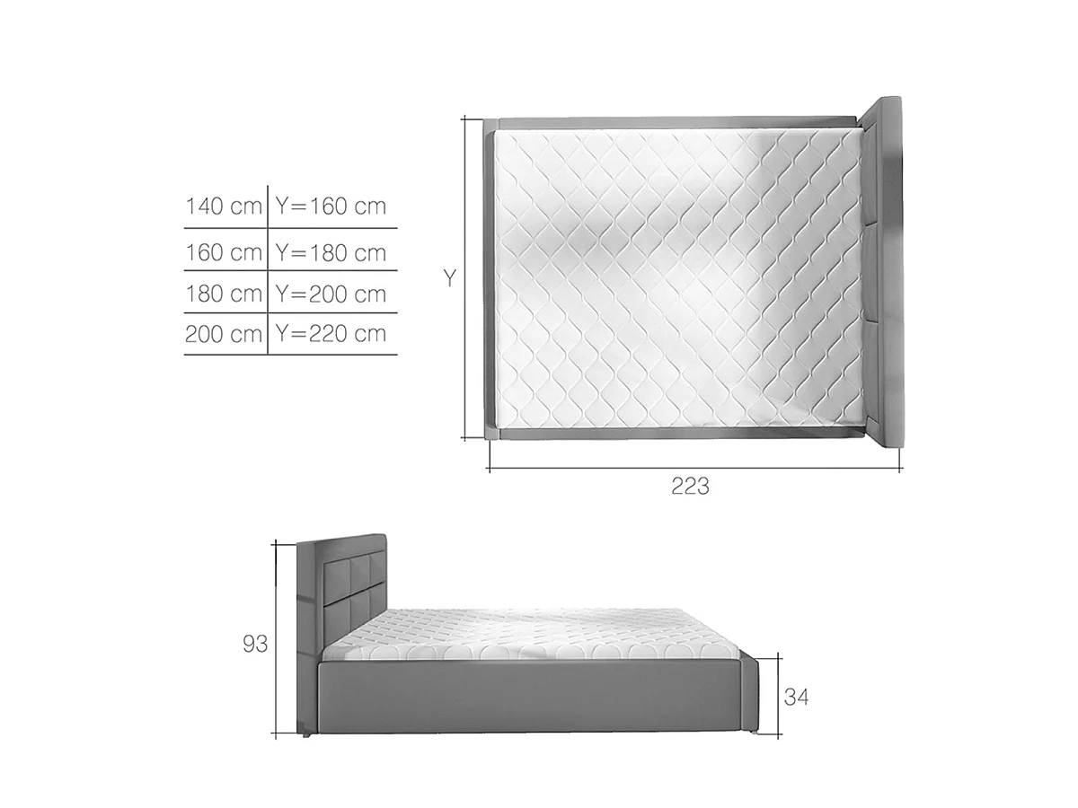 Lit coffre 160x200 sommier inclus Nael Gris