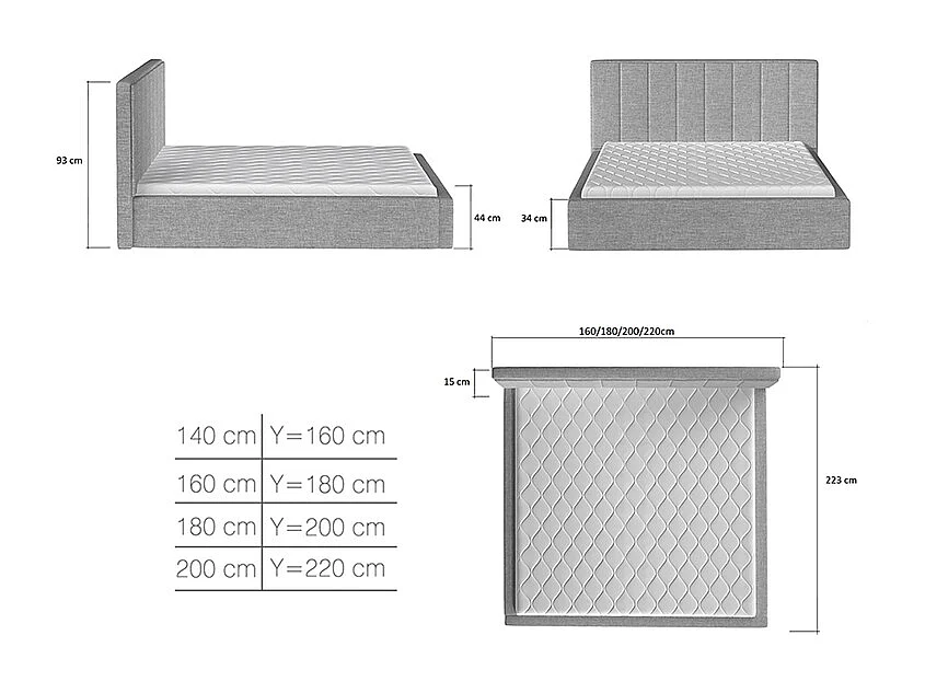 Lit coffre 160x200 sommier inclus Brook Gris