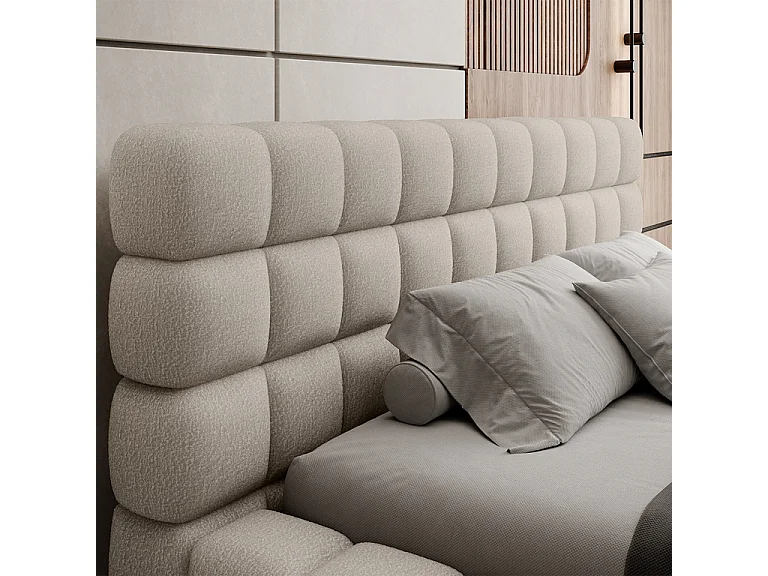 Lit coffre 180x200 sommier inclus Cloud tissu bouclette Beige