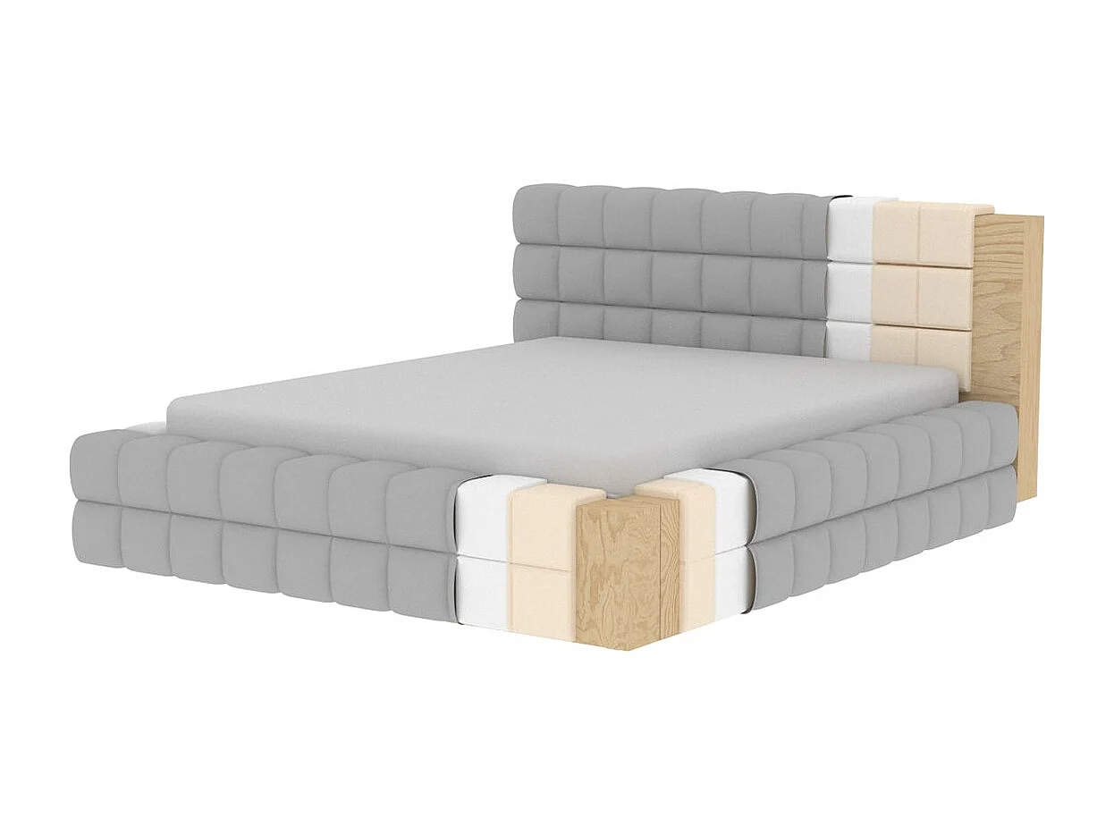 Lit coffre 180x200 sommier inclus Cloud tissu bouclette Beige