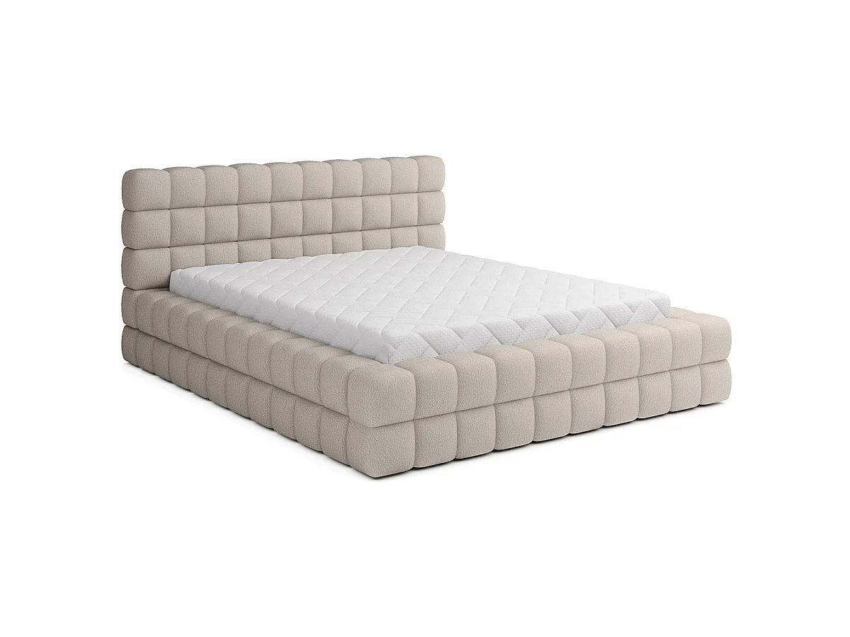 Lit coffre 180x200 sommier inclus Cloud tissu bouclette Beige