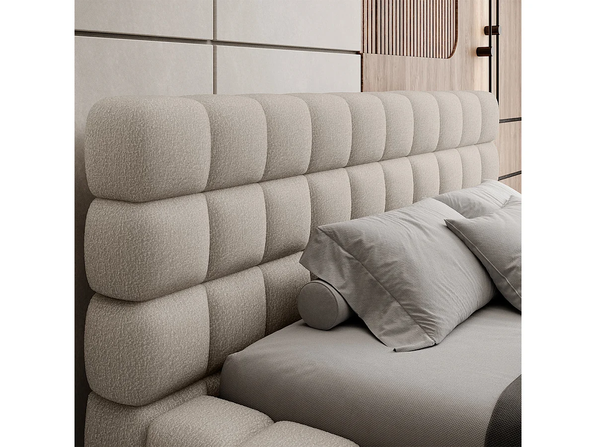 Lit coffre 180x200 sommier inclus Cloud tissu bouclette Beige