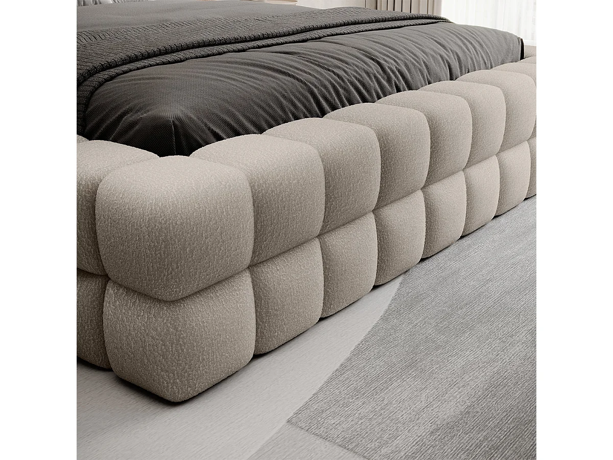 Lit coffre 180x200 sommier inclus Cloud tissu bouclette Beige