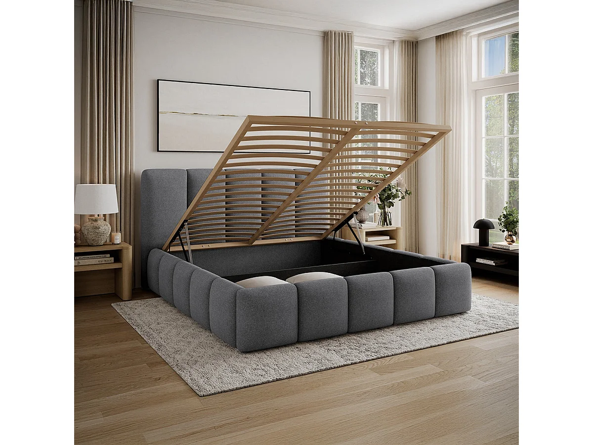Lit coffre 160x200 sommier inclus Klaus Gris