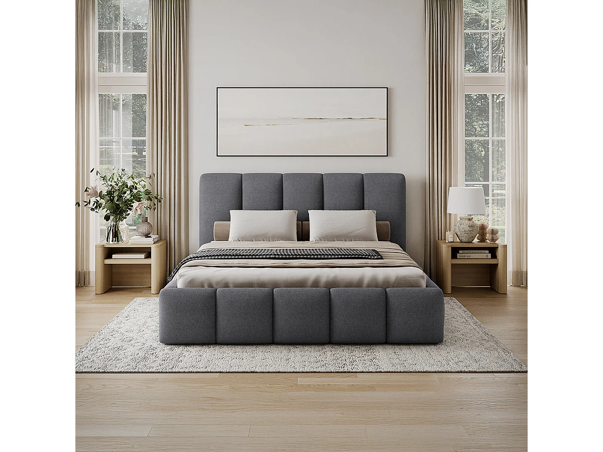 Lit coffre 160x200 sommier inclus Klaus Gris
