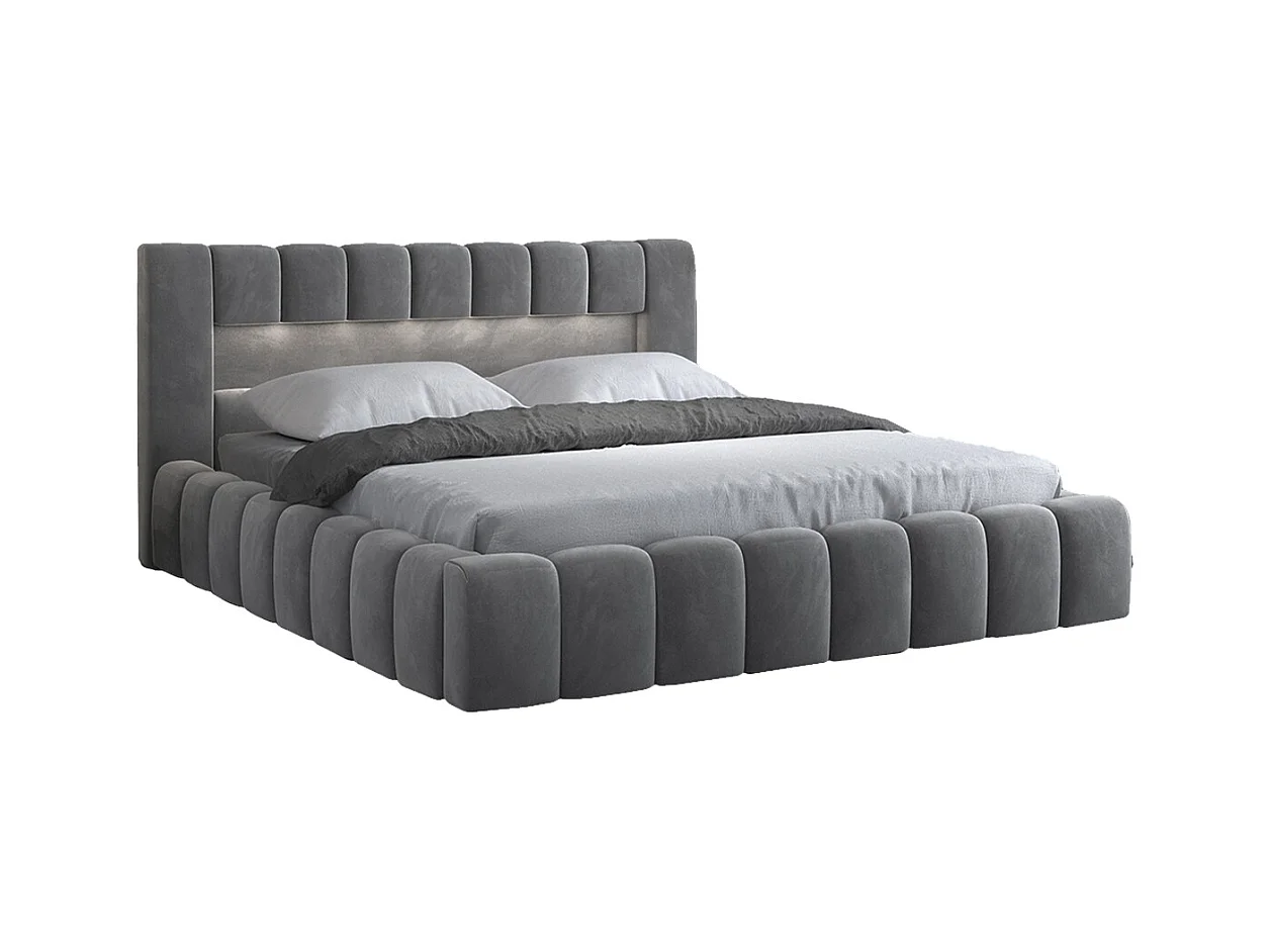 Lit coffre 180x200 sommier inclus Auria Velours Gris