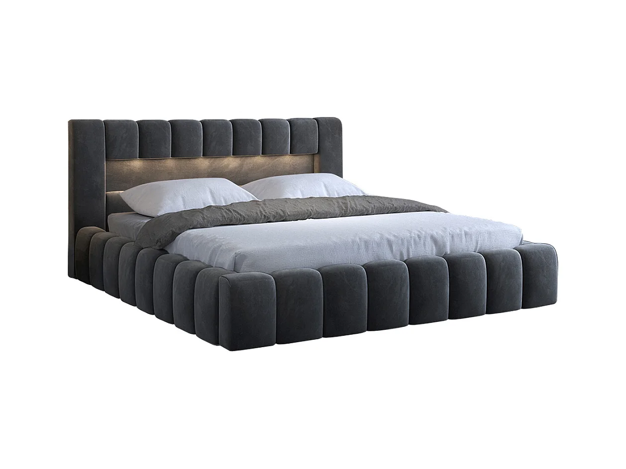 Lit coffre 180x200 sommier inclus Auria Velours Gris foncé