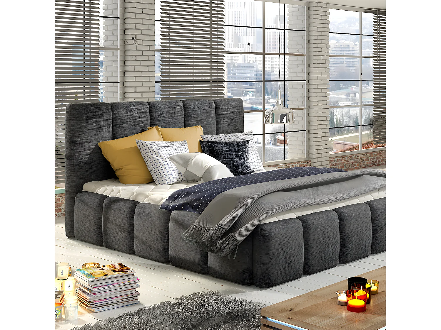 Cama com arrumação com base Klaus cinzento 180x200