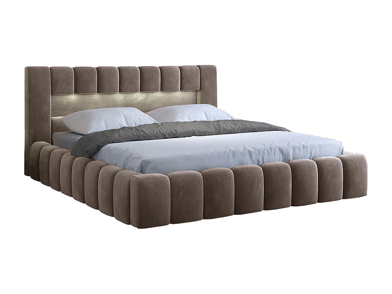 Lit coffre 160x200 sommier inclus Auria Velours Marron