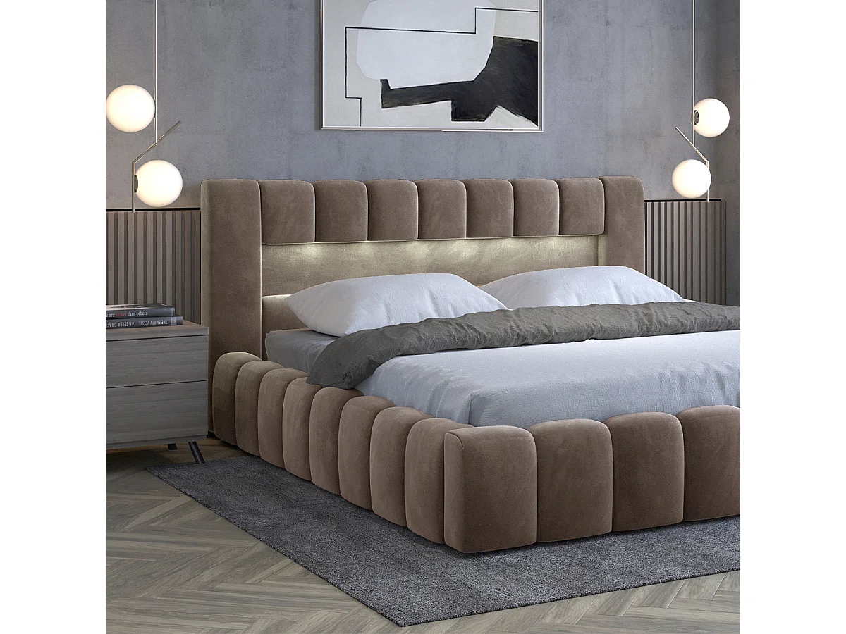 Lit coffre 160x200 sommier inclus Auria Velours Marron