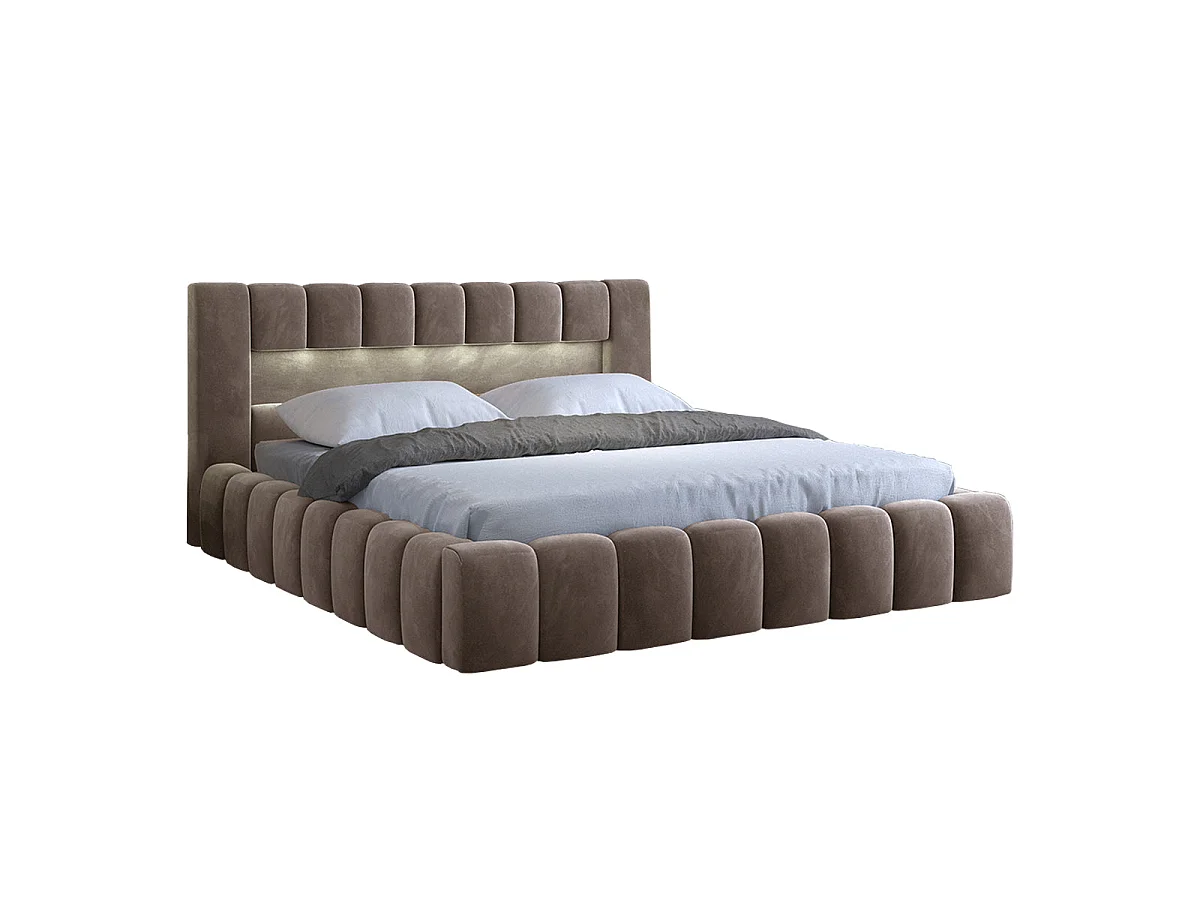 Lit coffre 160x200 sommier inclus Auria Velours Marron