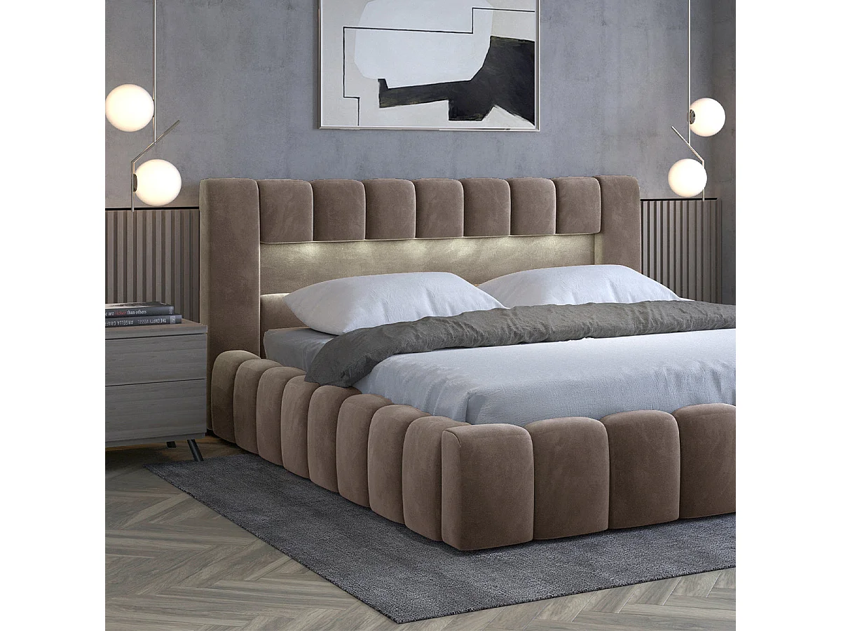 Lit coffre 160x200 sommier inclus Auria Velours Marron