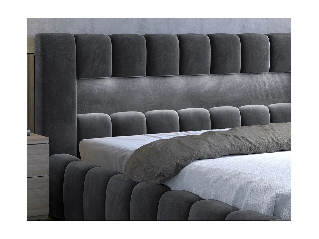 Lit coffre 160x200 sommier inclus Auria Velours Gris