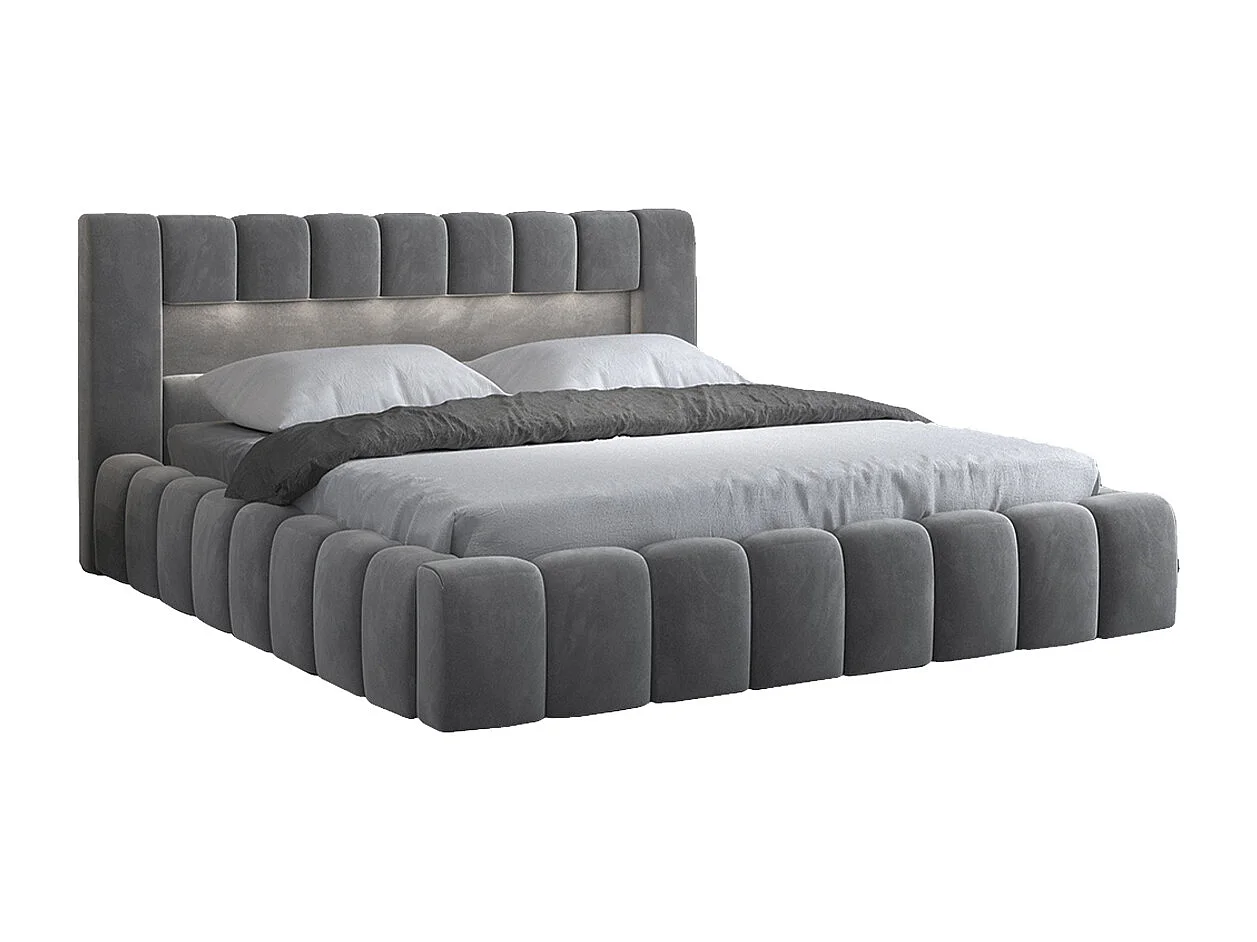 Lit coffre 160x200 sommier inclus Auria Velours Gris