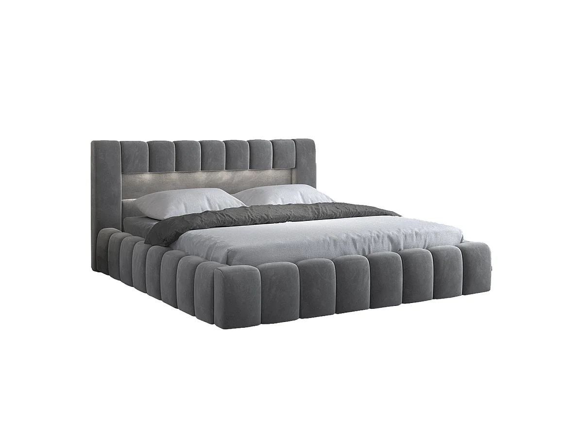 Storage chest bed 160x200 box spring included Auria velvet fabric Grey