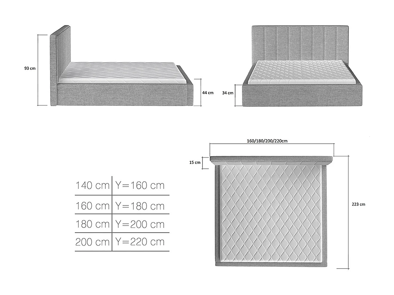 Lit coffre 200x200 sommier inclus Brook Gris