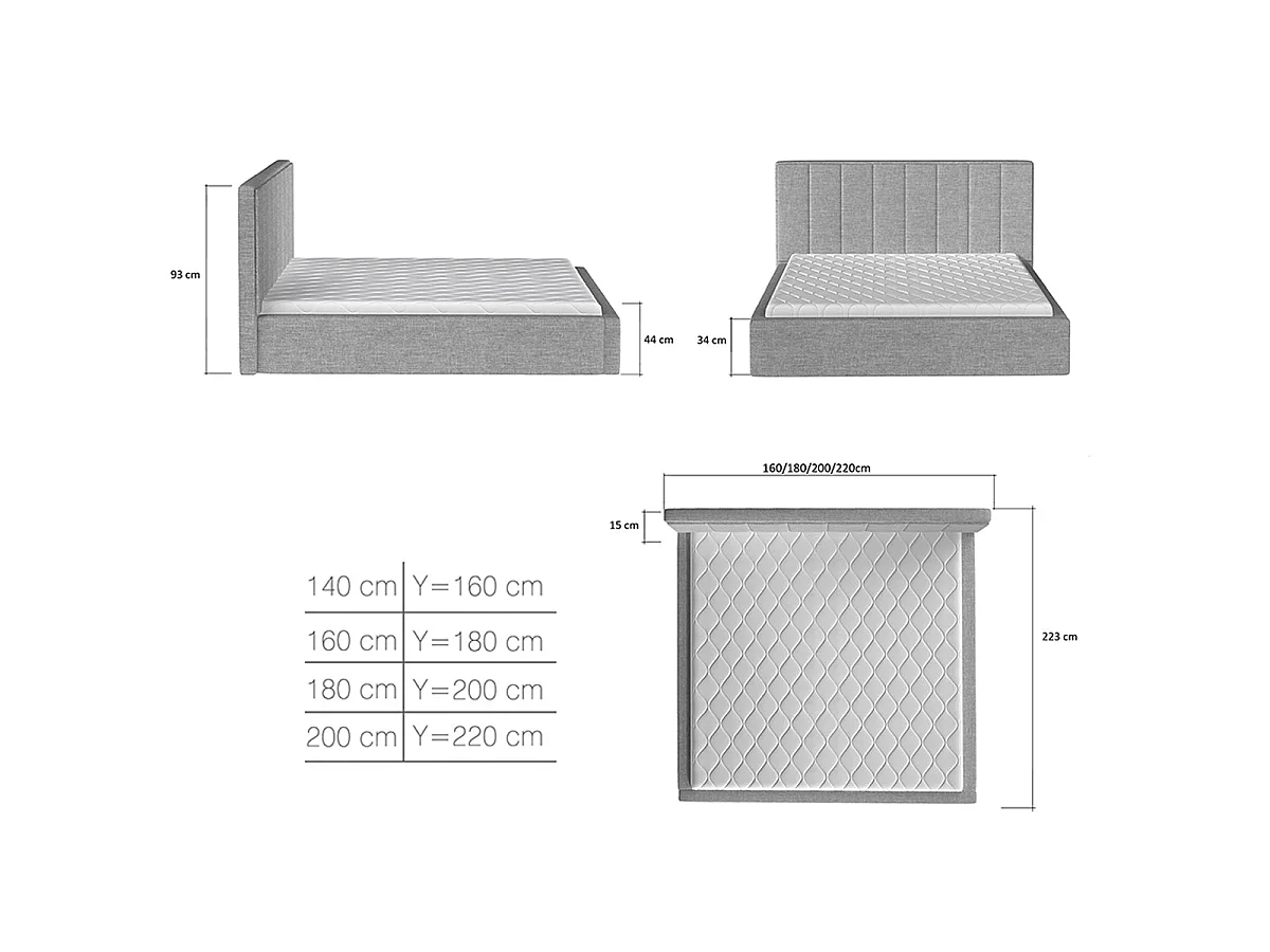 Lit coffre 200x200 sommier inclus Brook Gris