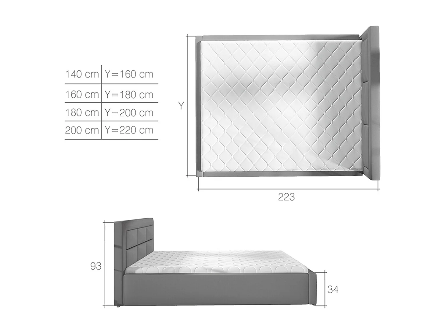 Cama com arrumação com base Nael cinzento 200x200