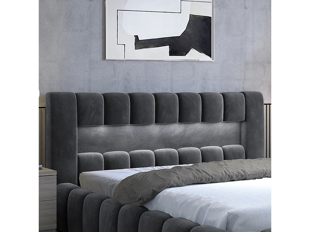 Lit coffre 160x200 sommier inclus Auria Velours Gris foncé