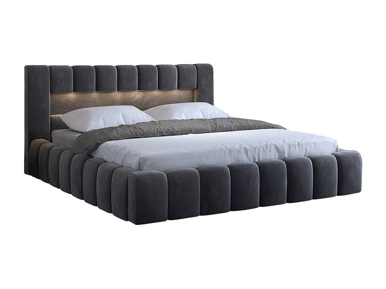 Lit coffre 160x200 sommier inclus Auria Velours Gris foncé
