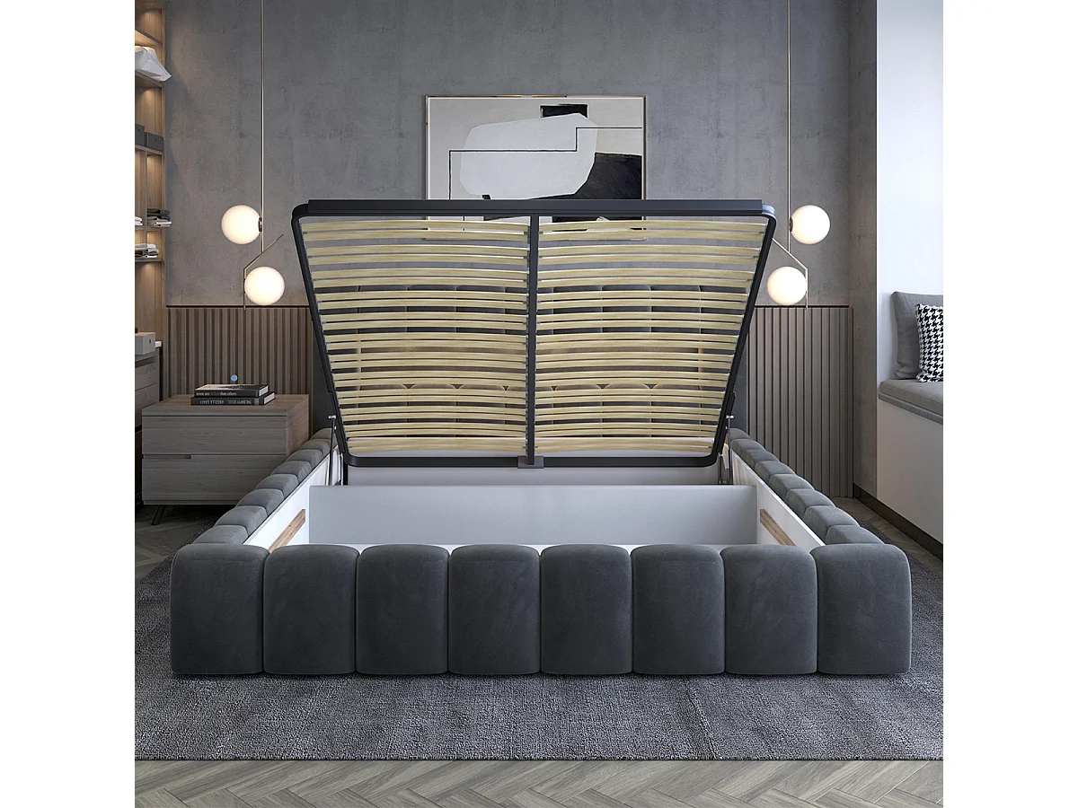 Lit coffre 160x200 sommier inclus Auria Velours Gris foncé