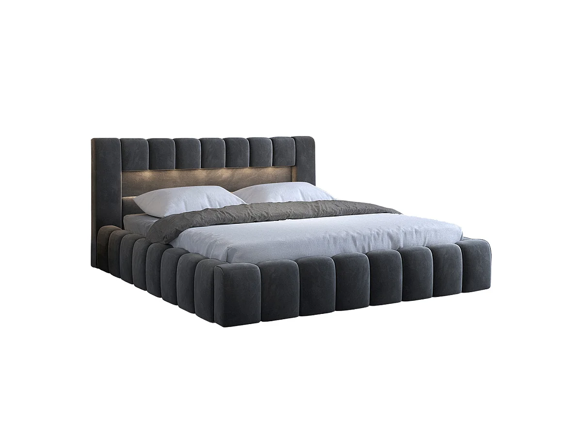 Storage chest bed 160x200 box spring included Auria velvet fabric Dark grey
