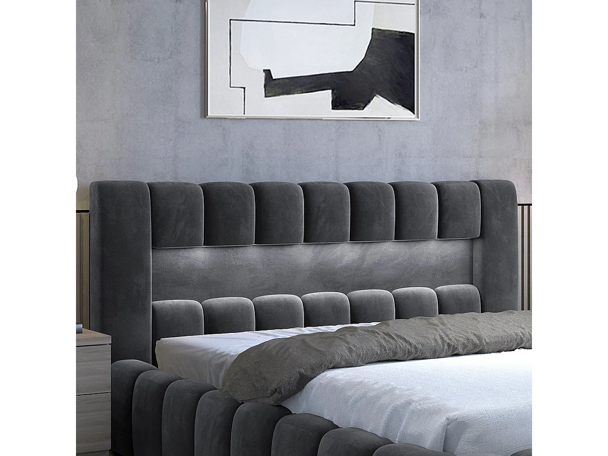 Storage chest bed 160x200 box spring included Auria velvet fabric Dark grey