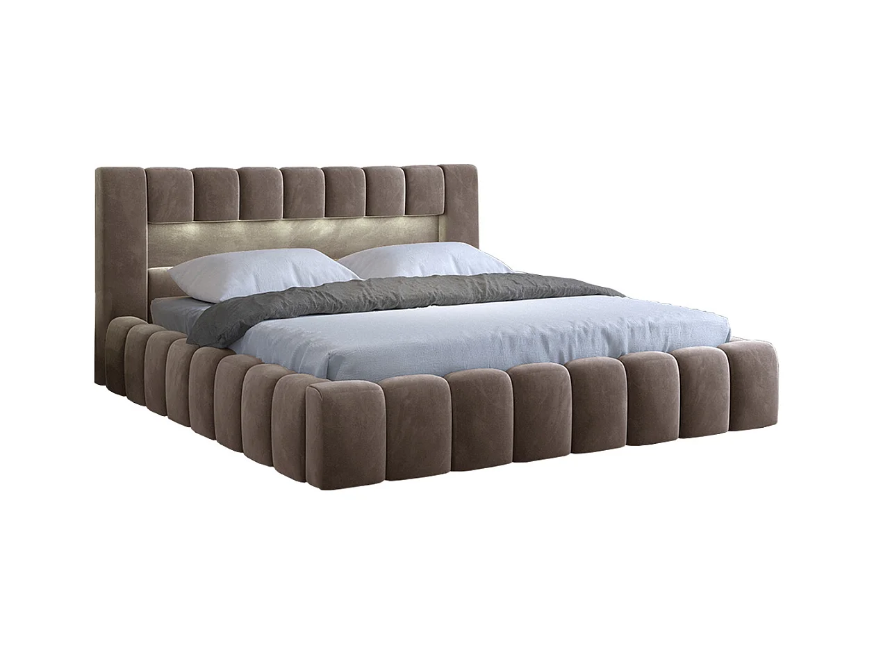 Lit coffre 180x200 sommier inclus Auria Velours Marron