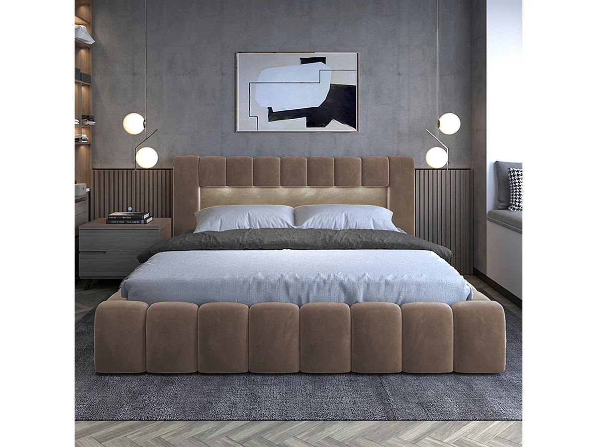 Lit coffre 180x200 sommier inclus Auria Velours Marron