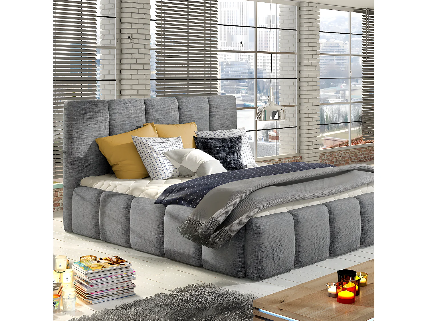 Cama com arrumação com base Klaus cinzento 180x200