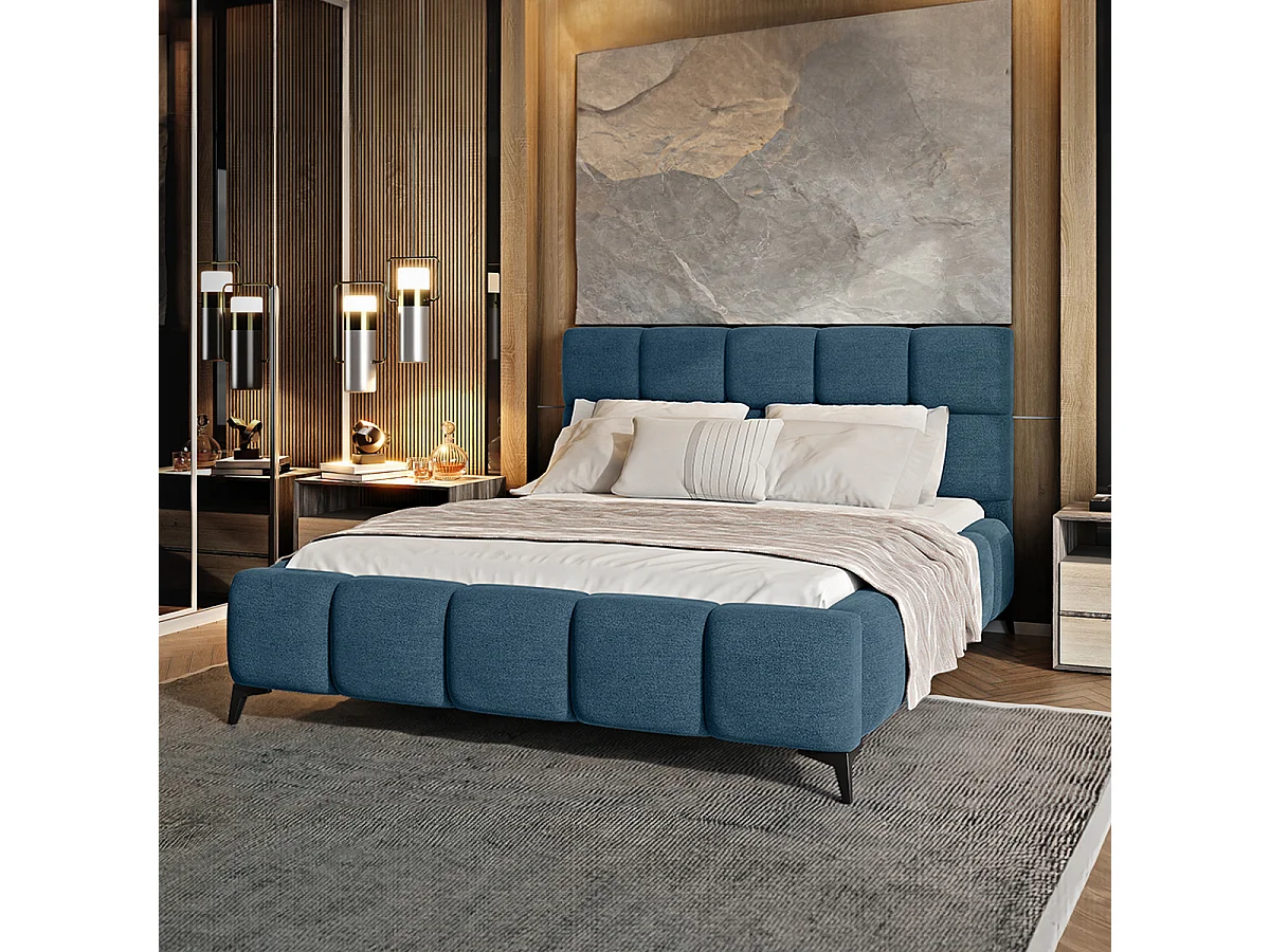 Lit coffre 180x200 sommier inclus Mira Bleu