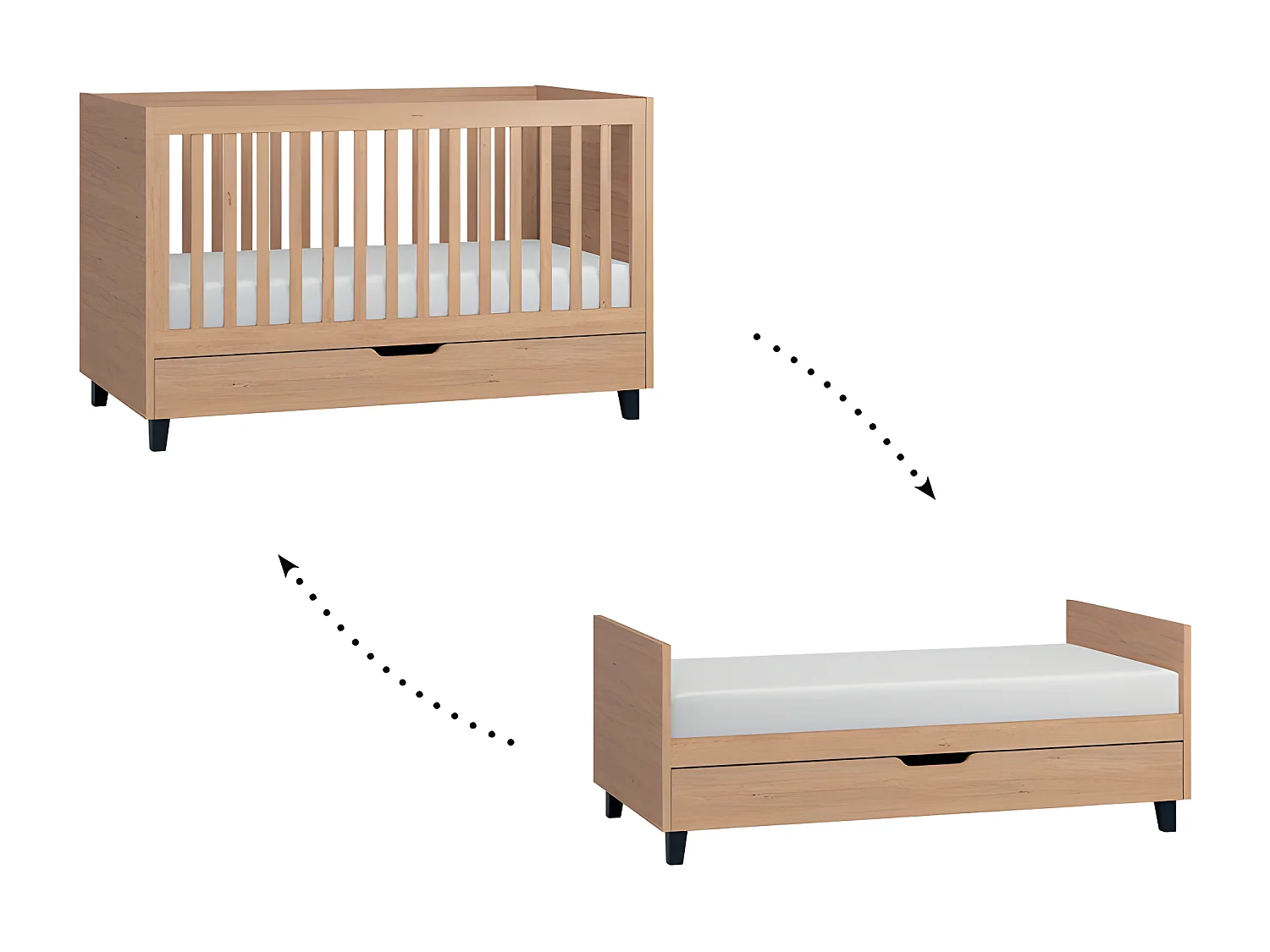 Chambre complète lit bébé évolutif - commode à langer - armoire Simple Bois