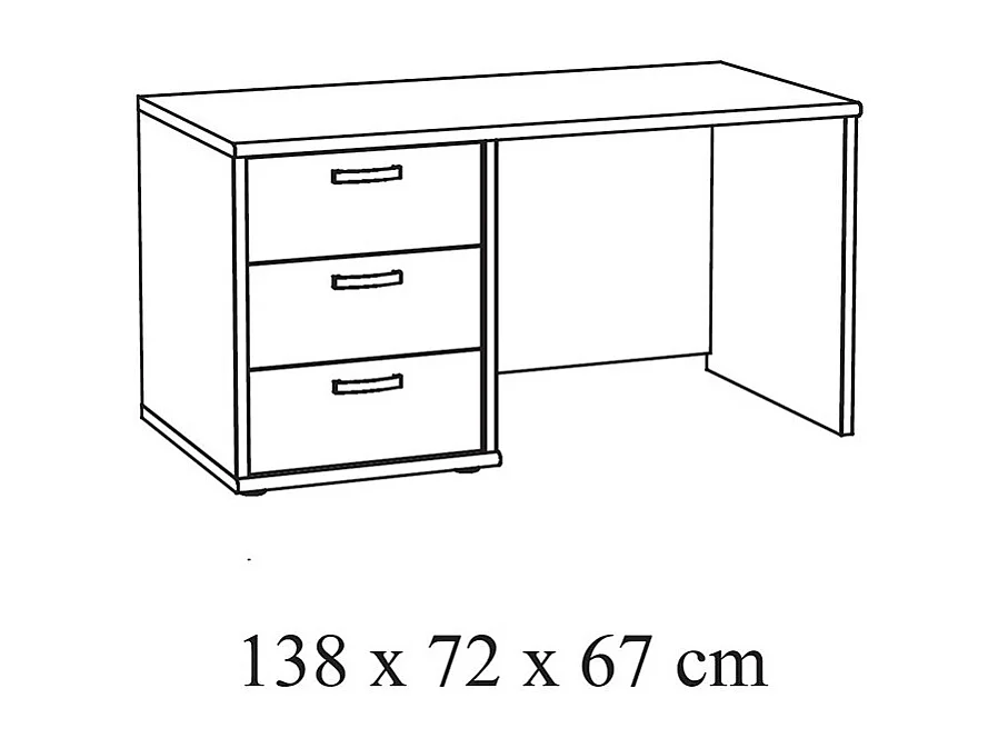Bureau enfant robuste 3 tiroirs collection DANY coloris chêne clair