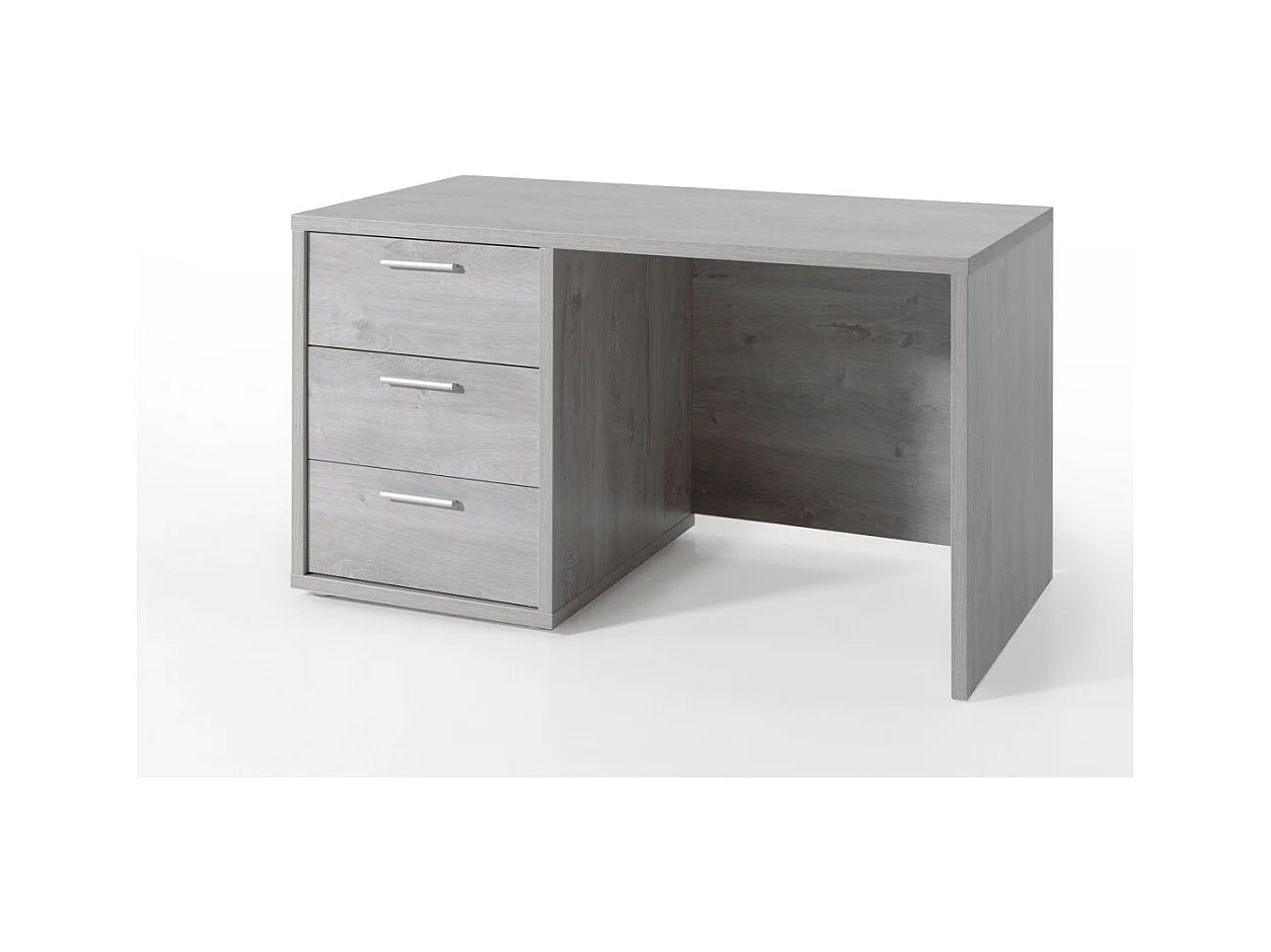Bureau enfant robuste 3 tiroirs collection MATHEO coloris gris effet bois