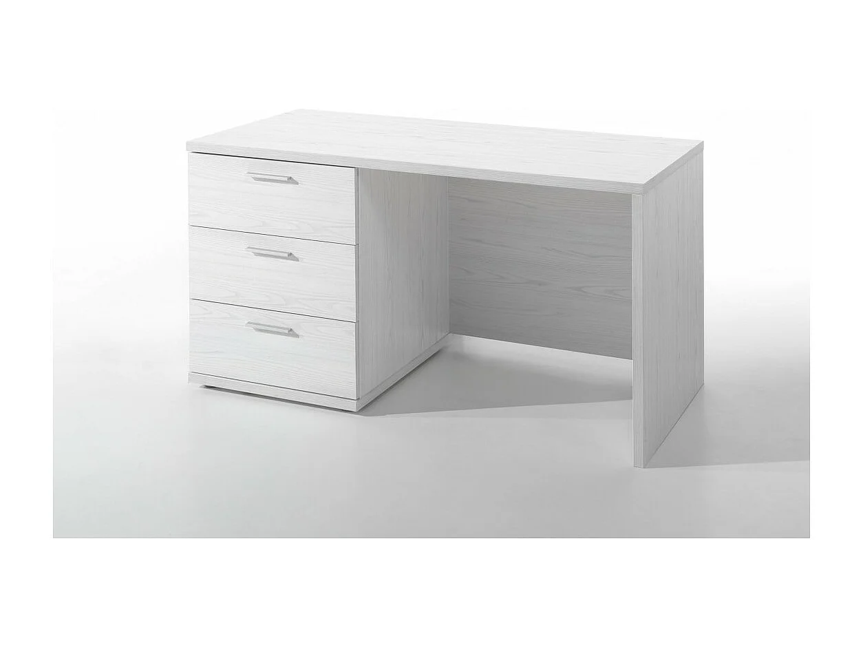 Bureau robuste pour enfant avec 3 tiroirs collection OLVENA coloris blanc effet bois.