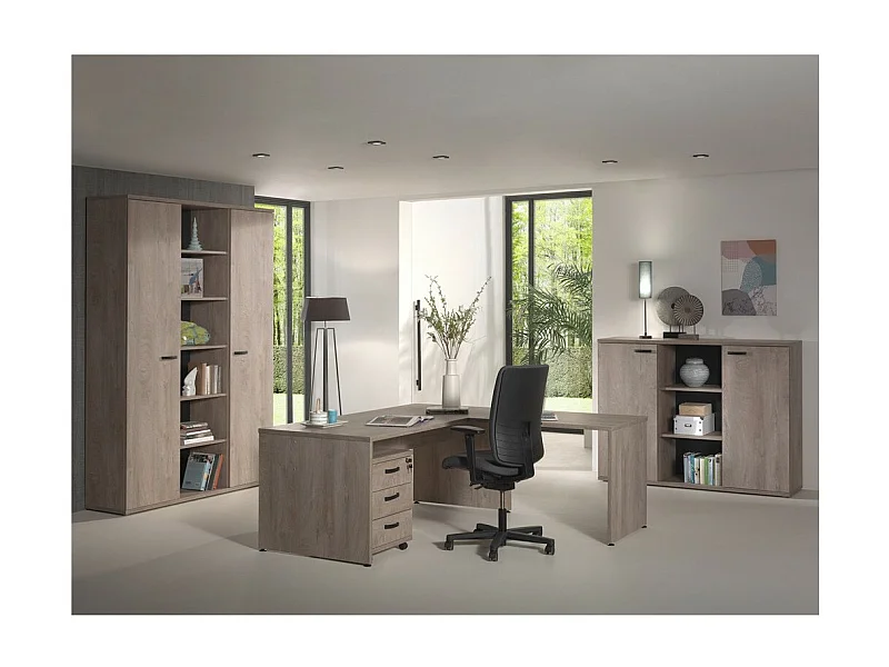 Ensemble de 5 meubles de bureau professionnel coloris chêne brut collection YUKON.