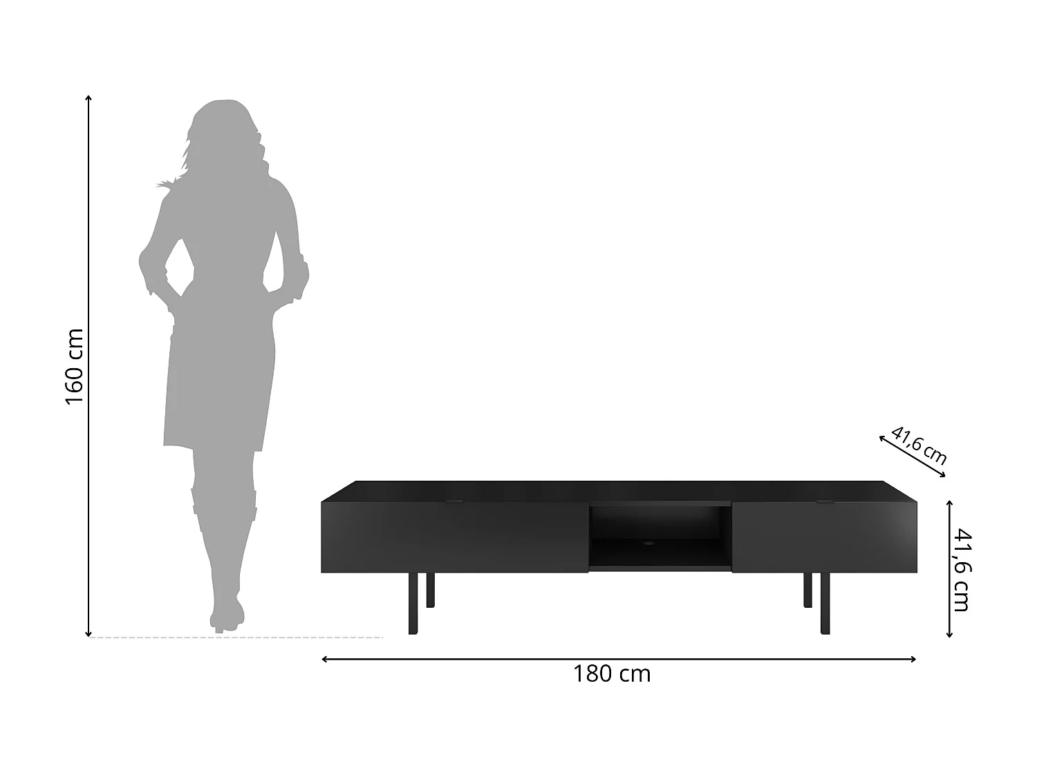 Czarna szafka RTV z szufladą Skandica MYWAY / szer. 180 cm