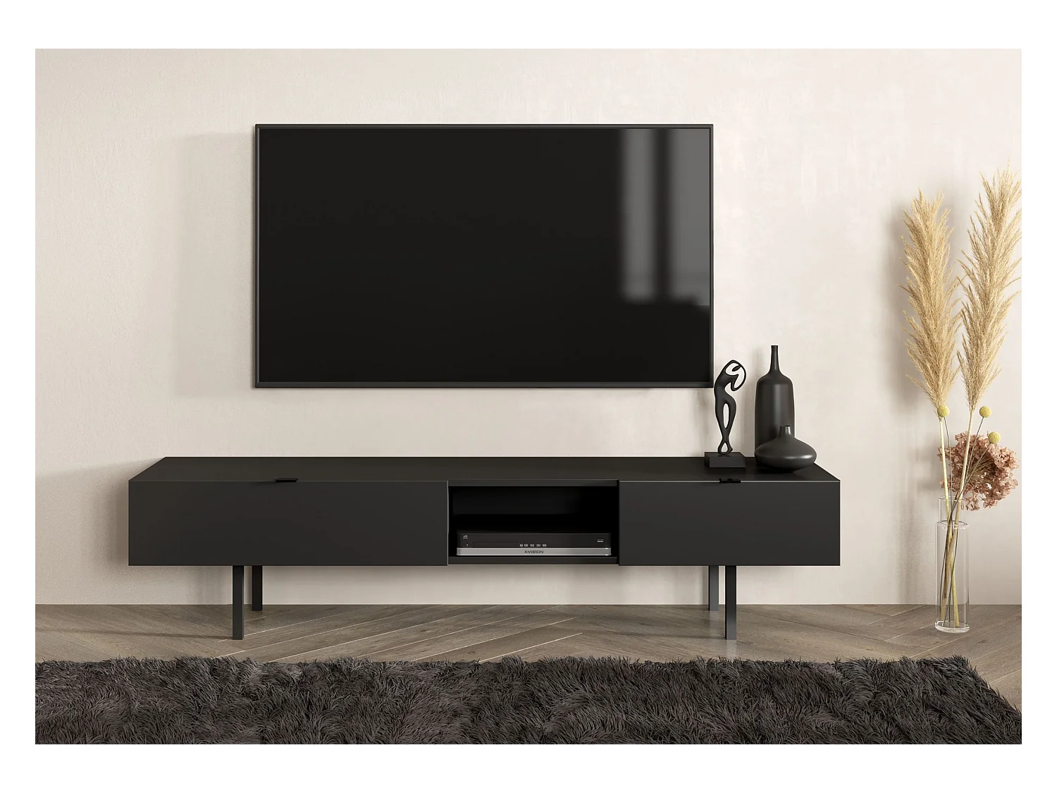 Meuble TV moderne noir avec tiroir MYWAY / 180 cm
