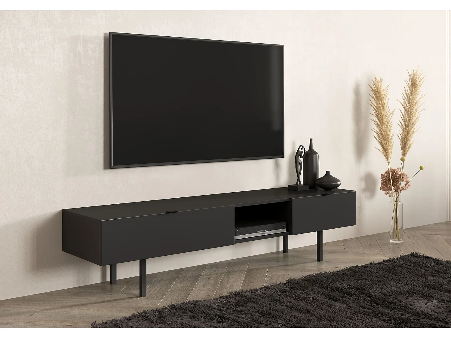 Meuble TV moderne noir avec tiroir MYWAY / 180 cm
