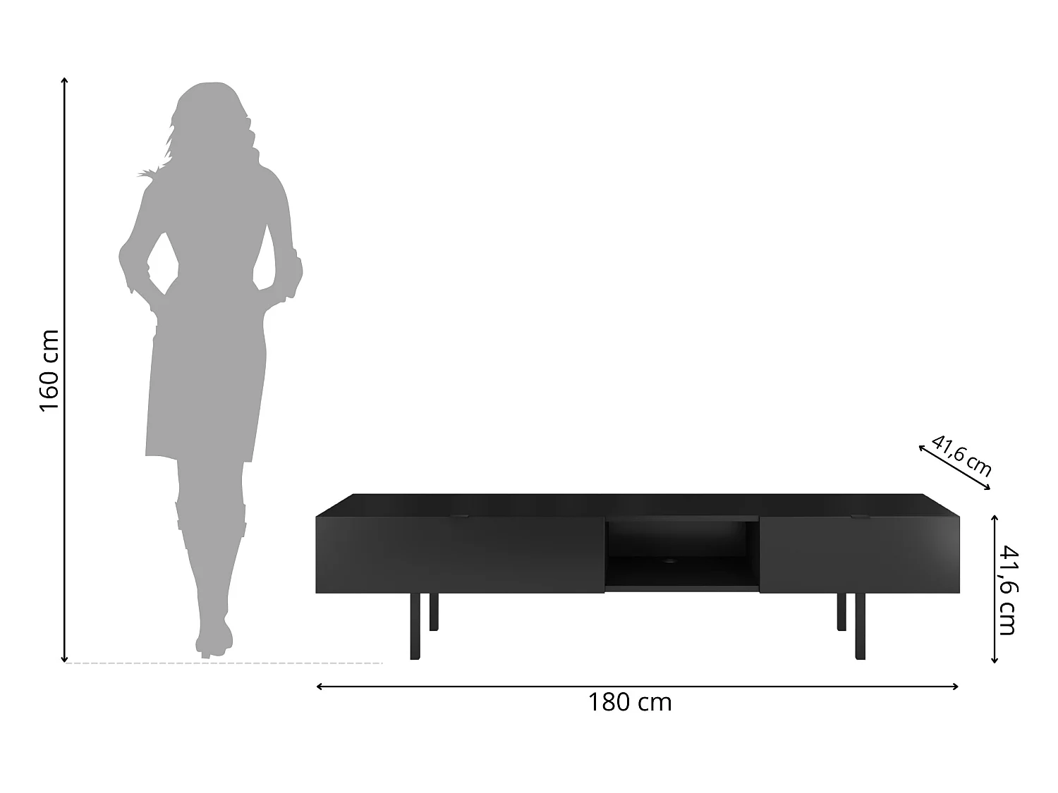 Czarna szafka RTV z szufladą Skandica MYWAY / szer. 180 cm