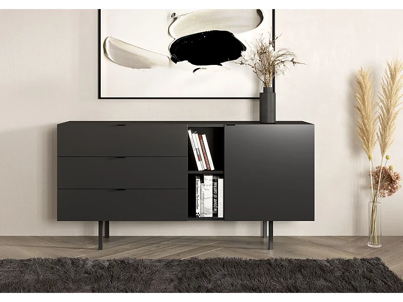 Sideboard Myway, schwarz, 3 schubladen, minimalistisch, 160 cm