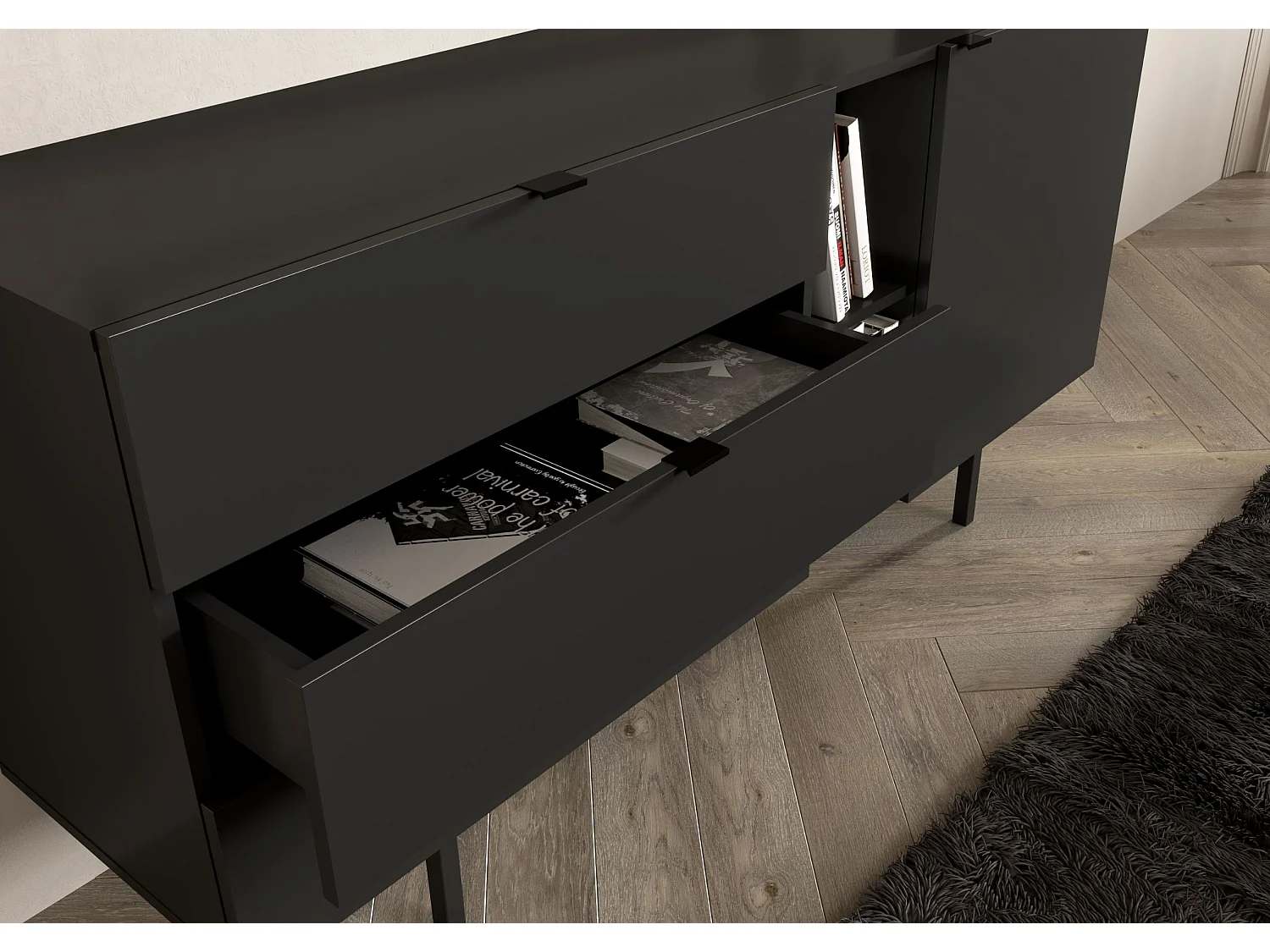 Czarna komoda z szufladami Skandica MYWAY / szer. 160 cm