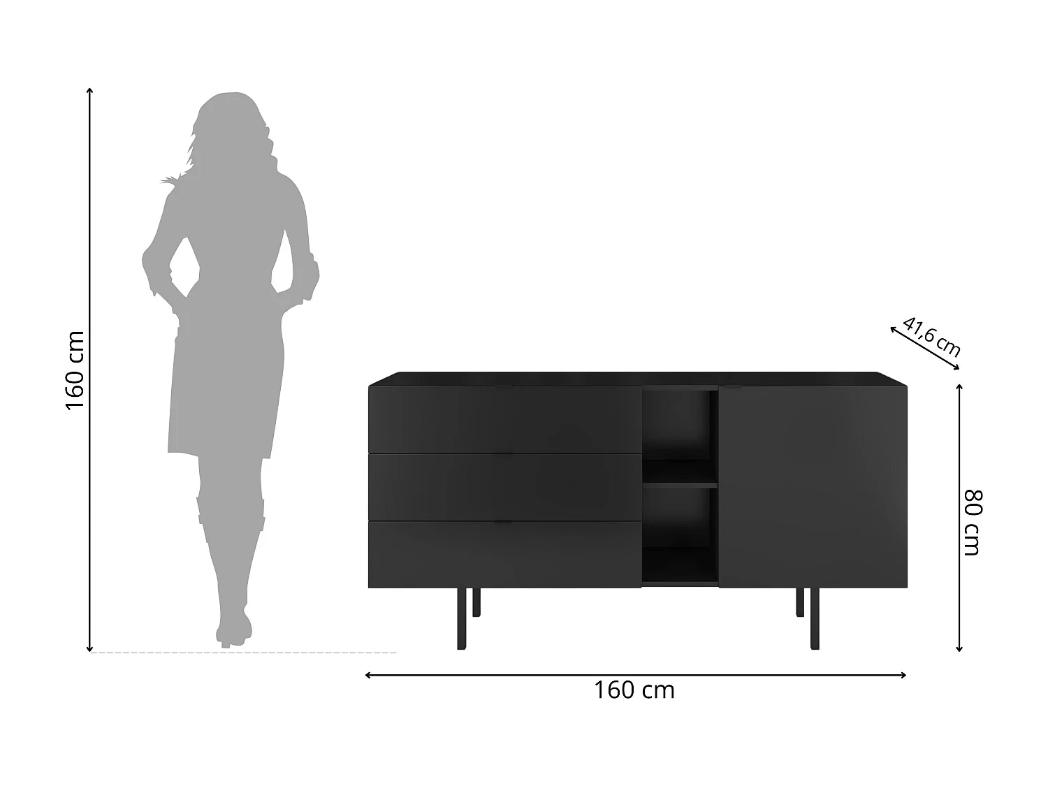 Czarna komoda z szufladami Skandica MYWAY / szer. 160 cm